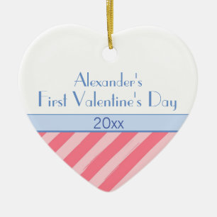 Pink Stripes Baby Boy Foto Erster Valentinstag Keramik Ornament