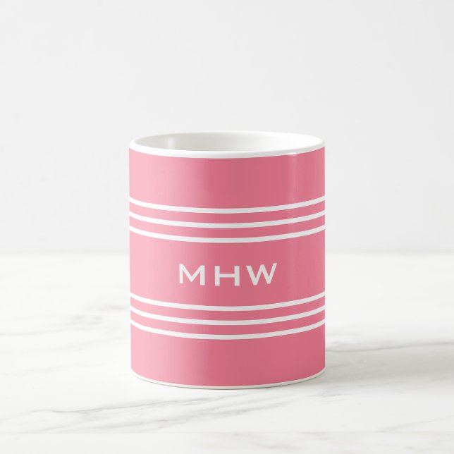 Pink Stripes benutzerdefinierte Monogramm-Tasse Tasse (Mittel)
