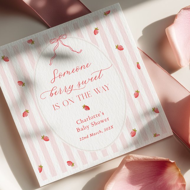 Pink Stripes Berry Sweet Baby Shower Invitation Serviette (Von Creator hochgeladen)