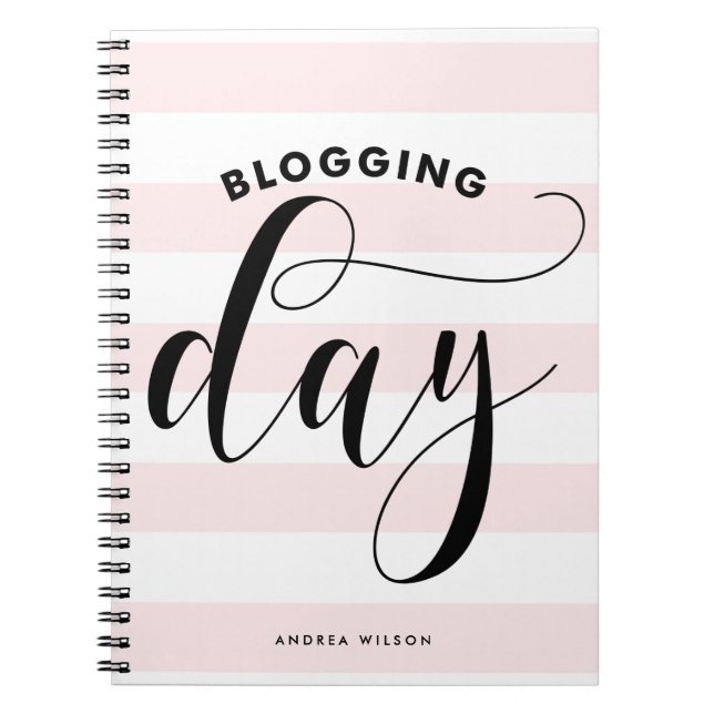 Pink Stripes Blogging Day Calligraphy Personalisie Notizblock (Vorderseite)