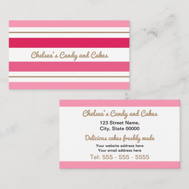 Pink Stripes Business Card Visitenkarte (Vorne/Hinten)