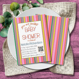 Pink Stripes Colorful Rainbow Modern Baby Shower Einladung