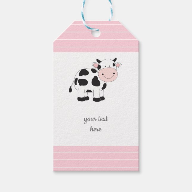 Pink Stripes Cow Geschenktasten Geschenkanhänger (Vorderseite)