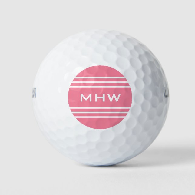 Pink Stripes custom monogram 3 golf balls Golfball (Vorderseite)