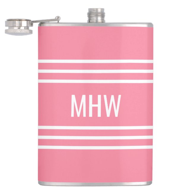 Pink Stripes custom monogram flask Flachmann (Geöffnet)