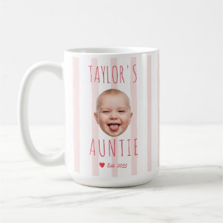 Pink Stripes Custom Photo & Name Baby Face Auntie Kaffeetasse