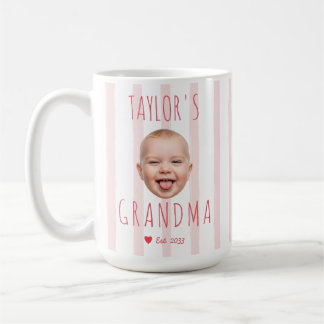 Pink Stripes Custom Photo & Name Baby Face Grandma Kaffeetasse