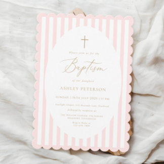 Pink Stripes Girl Baptism Invitation Einladung