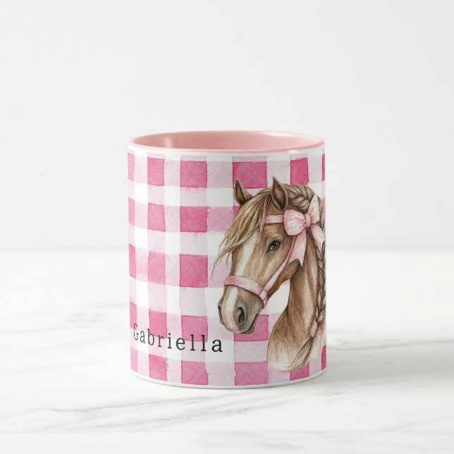 Pink Stripes Horse Bow Tasse (Zentrum)