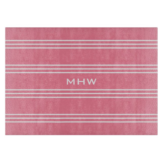 Pink Stripes, kundenspezifische Monogramm-Schnittt Schneidebrett (Vorderseite)
