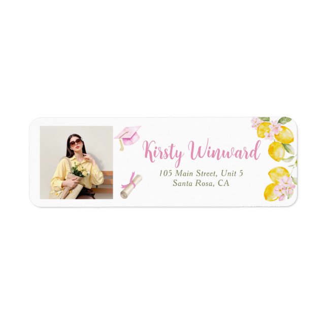 Pink Stripes Lemons and Flowers Grad Labels Floral (Vorne)