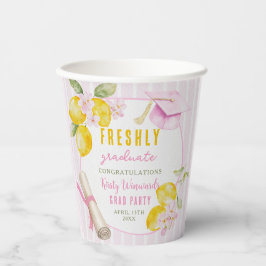 Pink Stripes Lemons and Flowers Grad Paper Cups Pappbecher