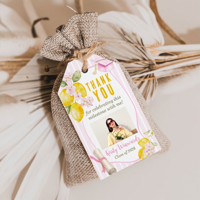 Pink Stripes Lemons and Flowers Graduation Geschenkanhänger (Von Creator hochgeladen)