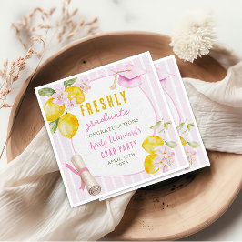 Pink Stripes Lemons and Flowers Graduation Serviette