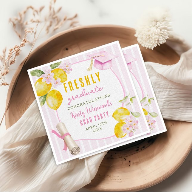 Pink Stripes Lemons and Flowers Graduation Serviette (Von Creator hochgeladen)