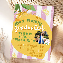 Pink Stripes Lemons Photo Graduation Invitat Einladung