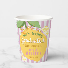 Pink Stripes Lemons Yellow bow Grad Paper Cups Pappbecher