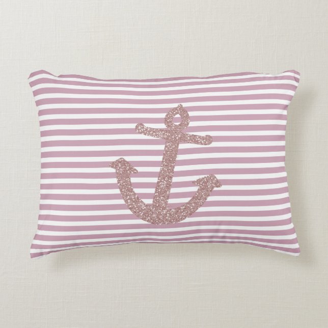 Pink Stripes Nautical Anchor Dekokissen (Vorderseite)
