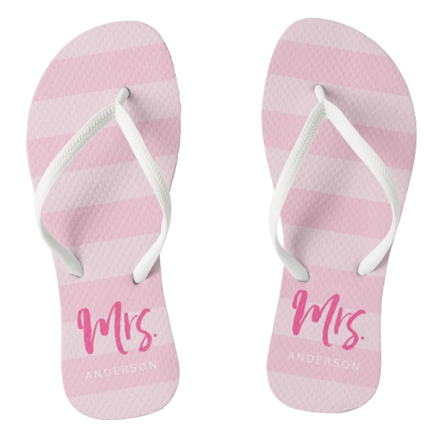 Pink Stripes personalisieren mit Name Frau. Flip Flops (Fußbett)