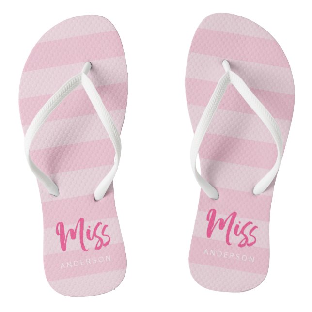 Pink Stripes Personalisieren mit Name Miss Flip Flops (Fußbett)