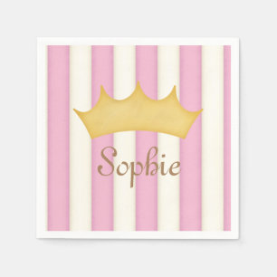 Pink Stripes Personalisiert Name Princess Crown Serviette