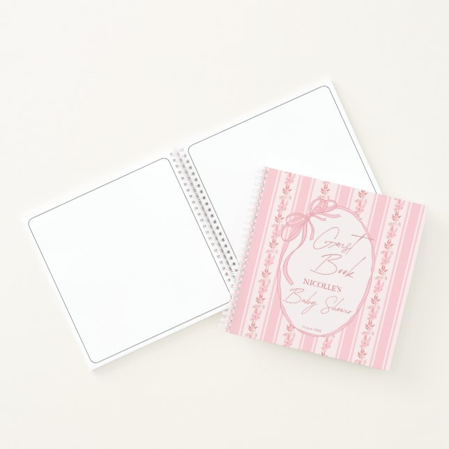 Pink stripes retro elegant baby shower guest book notizbuch (Innenseite)