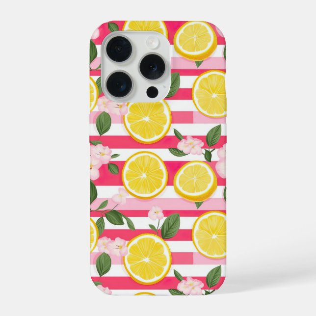 Pink Stripes Summer Lemon Pattern iPhone Case Hülle (Rückseite)