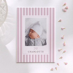 Pink Stripes und Bow Baby Birth Ankündigung