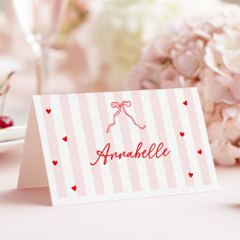 Pink Stripes Valentine's Table Name Card  Tischnummer