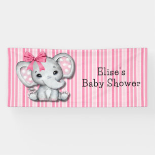 Pink Stripes Wasserfarbe Elefant Girl Babydusche Banner