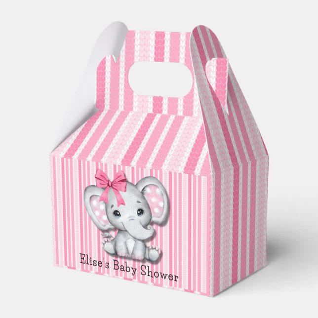 Pink Stripes Wasserfarbe Elefant Girl Babydusche Geschenkschachtel (Vorderseite)