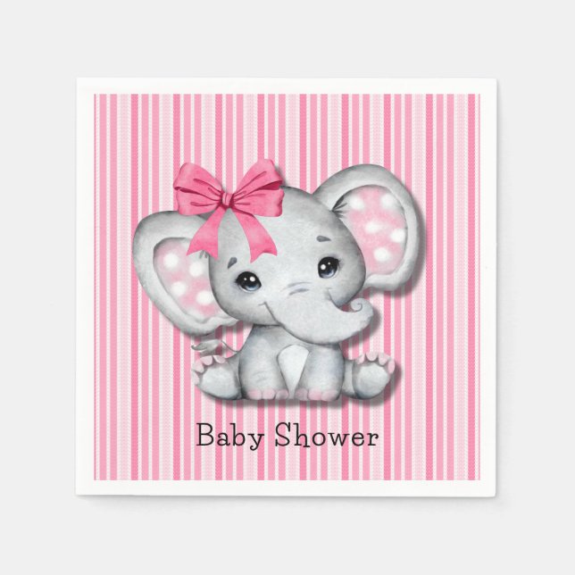 Pink Stripes Wasserfarbe Elefant Girl Babydusche Serviette (Vorderseite)