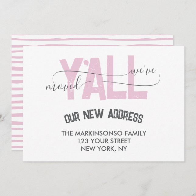 Pink Stripes We Moved Y'all Moving Announcement Einladung (Vorne/Hinten)