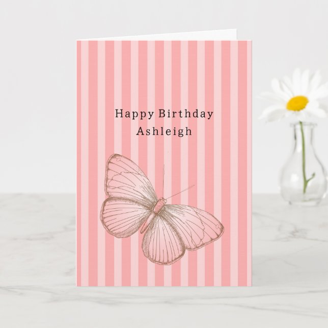 Pink Stripes with Butterfly Birthday Karte (Kleine Pflanze)