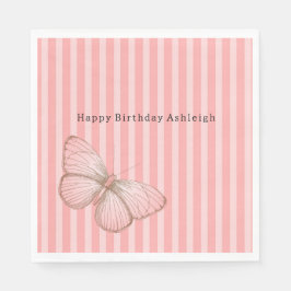 Pink Stripes with Butterfly Birthday Serviette