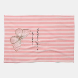 Pink Stripes with Butterfly Geschirrtuch