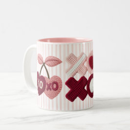 Pink Stripes XOXO Cherry  Zweifarbige Tasse