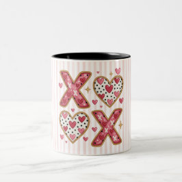 Pink Stripes XOXO hearts Zweifarbige Tasse
