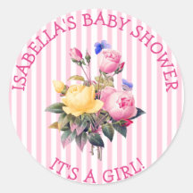 PInk Striping Floral Chic Baby Shower Sitckers
