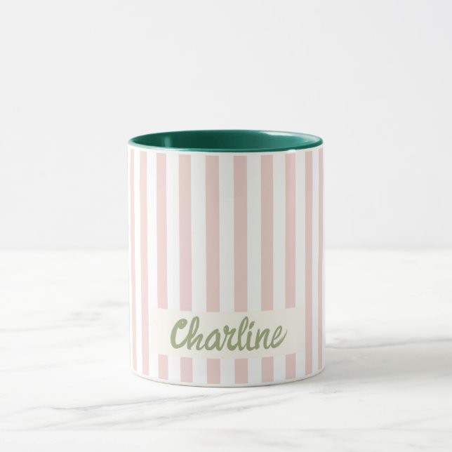 Pink Stripte Pastel Retro Kundenspezifische Tasse (Zentrum)