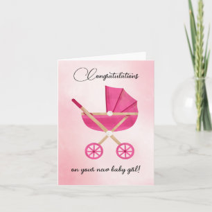 Pink stroller Baby Girl Gratulations Card