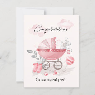 Pink Stroller Baby Gratulator Karte