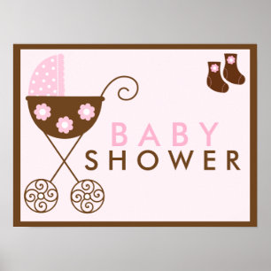 Pink Stroller Baby Shower Sign Poster