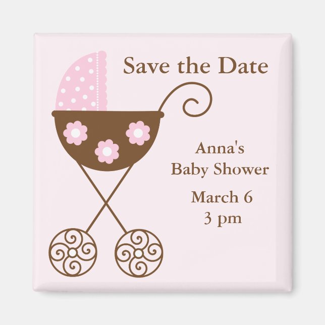 Pink Stroller Babydusche Save the Date Magnet (Vorne)