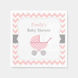 Pink Stroller Zickzack Baby Girl Dusche Napkins Serviette