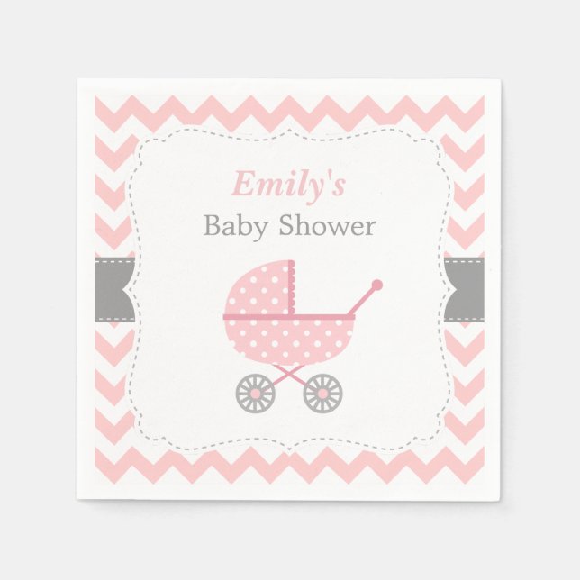 Pink Stroller Zickzack Baby Girl Dusche Napkins Serviette (Vorderseite)