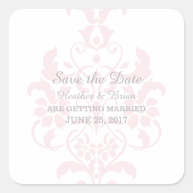 Pink Subtile Damask Save the Date Aufkleber (Vorderseite)