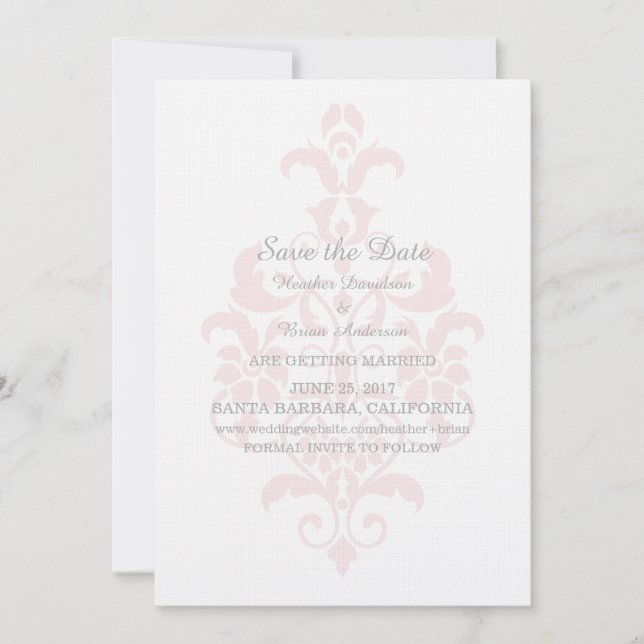 Pink Subtle Damask Save the Date einladen Einladung (Vorderseite)