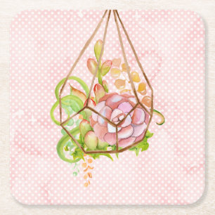 Pink Succulents Terrarium Rechteckiger Pappuntersetzer