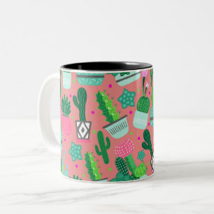 Pink Südwest Cactus Pattern Zweifarbige Tasse